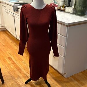 French Connection Rust/Burgundy Long Sleeve Ribbed Knit Dress, Sz M